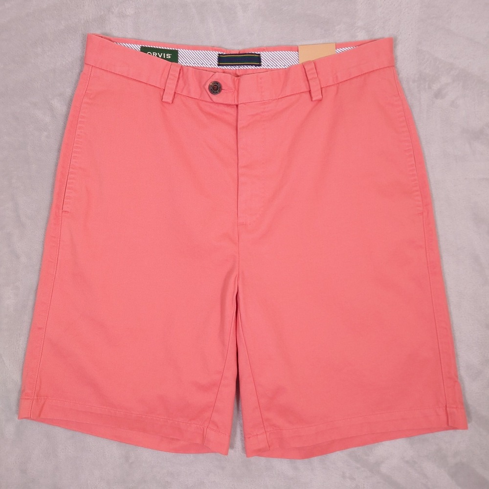Orvis Angler Chinos Shorts Mens 32 Coral Pink Flat Front Twill Cotton op8l